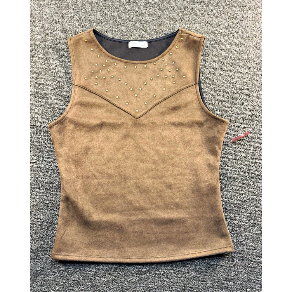 Haley & June Women's Knit Tank Top Brown Studded Scoop Neck Sleeveless M